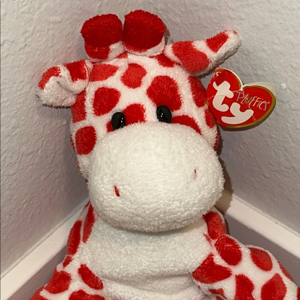 Vintage TY Pluffers Collection “Kisser” Red and White Giraffe Stuffy